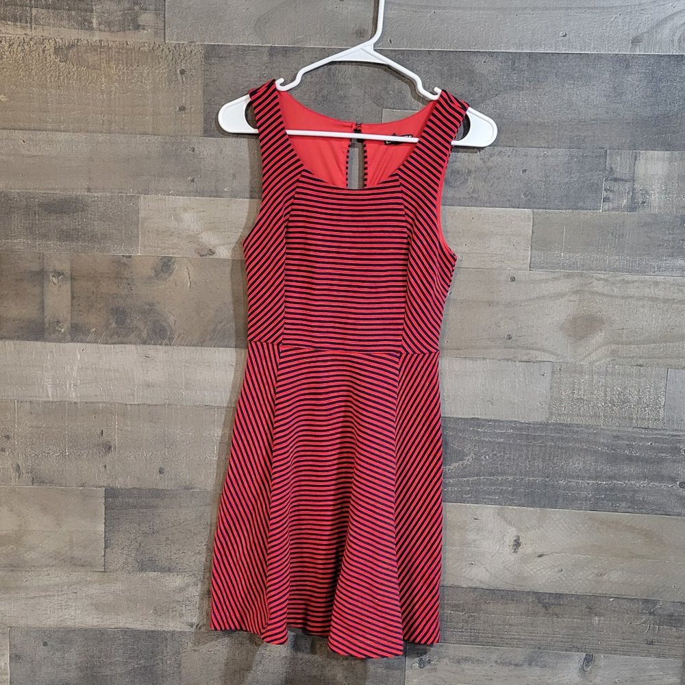 Express Red and Navy Striped A-Line Fit & Flare Skater Dress - XS
